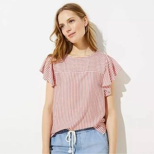 Loft Petite Mixed Striped Crimson Fire Flutter Top
